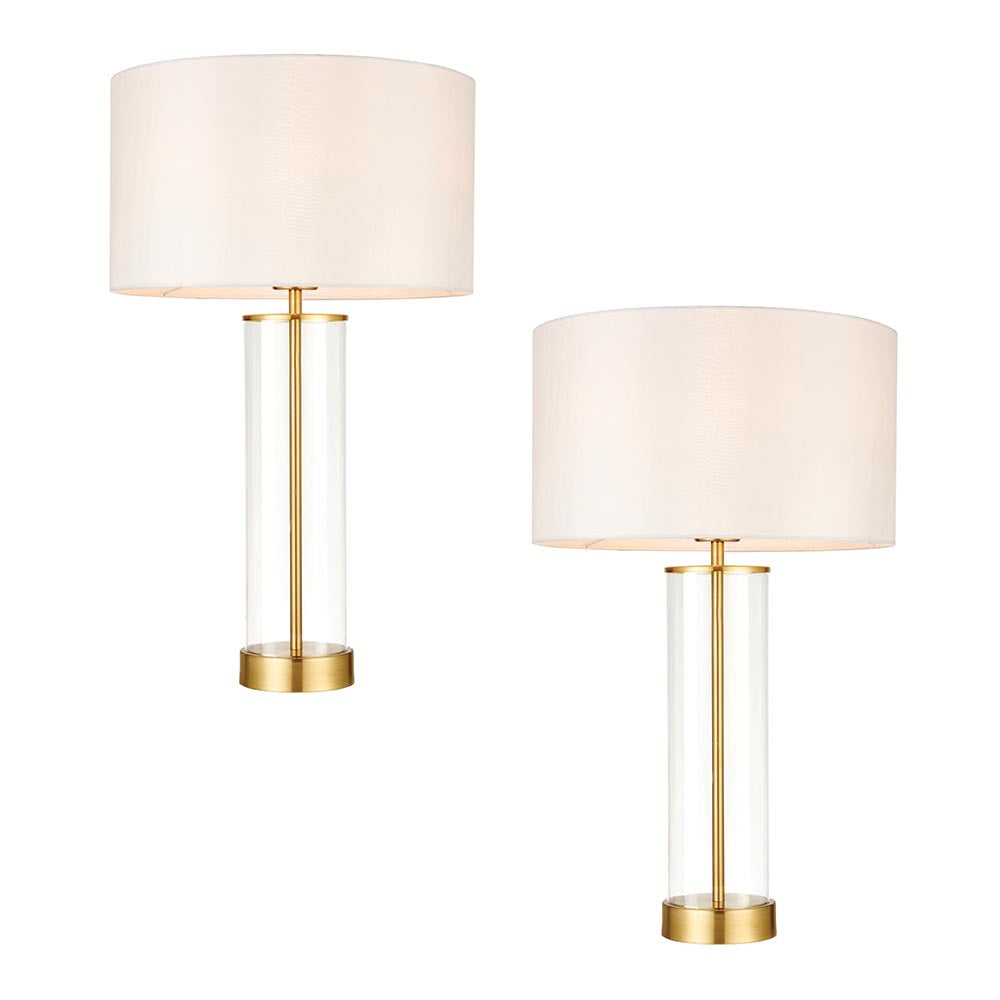 Lessina - Twin Pack Touch table Satin brass plate & vintage white fabric