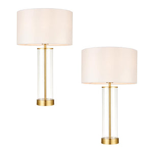 Lessina - Twin Pack Touch table Satin brass plate & vintage white fabric