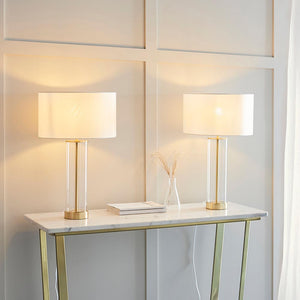 Lessina - Twin Pack Touch table Satin brass plate & vintage white fabric