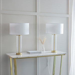 Lessina - Twin Pack Touch table Satin brass plate & vintage white fabric