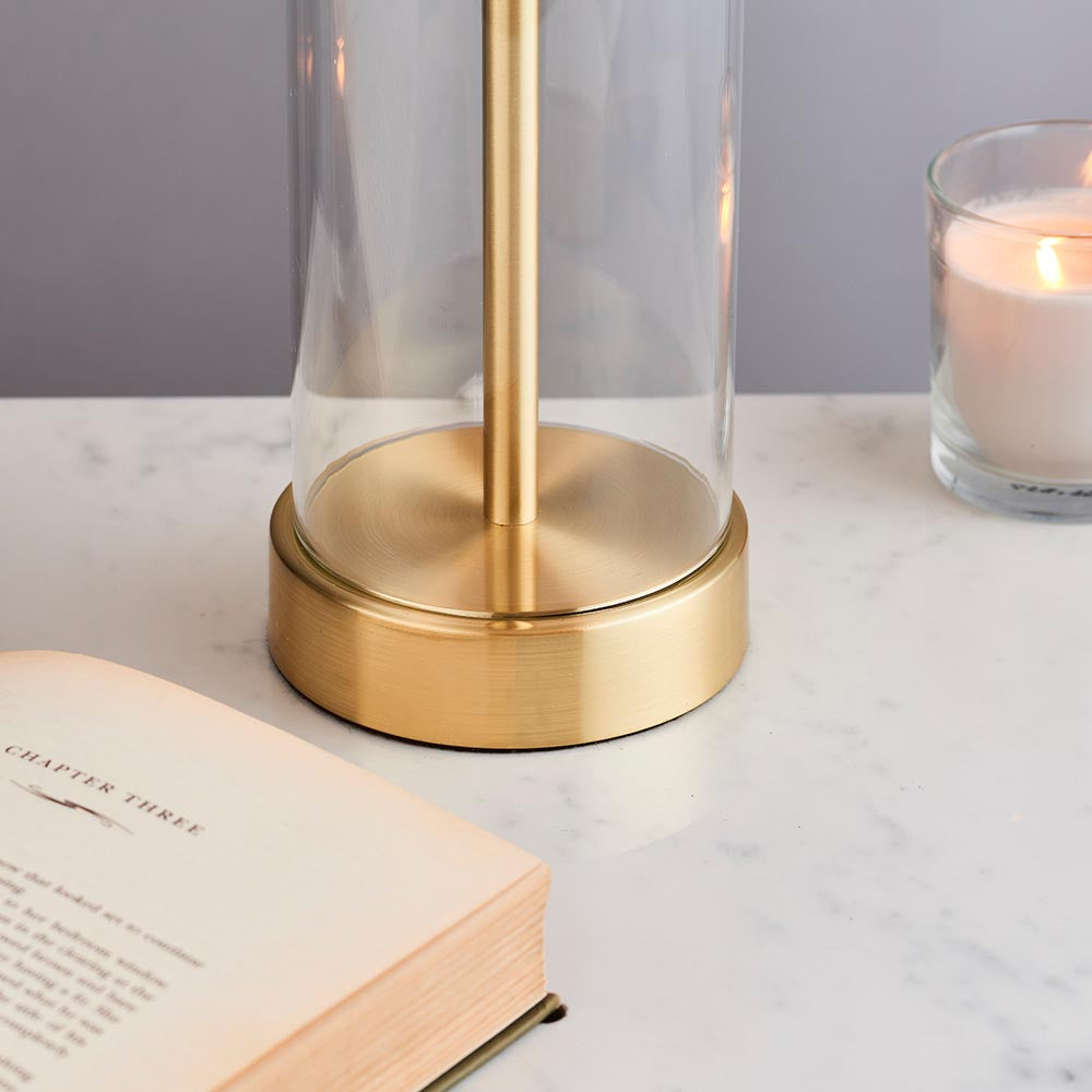 Lessina - Twin Pack Touch table Satin brass plate & vintage white fabric