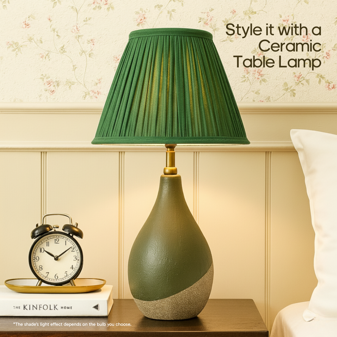 AARTIN EMPIRE GATHERED LAMPSHADE IN GREEN SILK