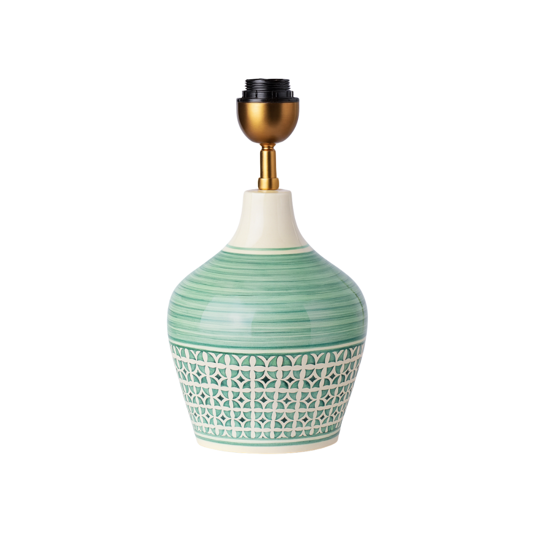 AARTIN Eden Ceramic Table Lamp - Green & White Patterned ( Base Only )