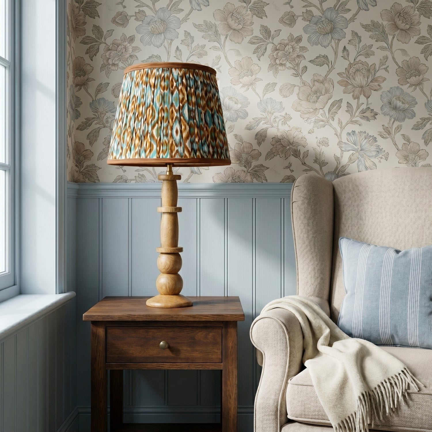Brown & Blue Ikat  lampshade