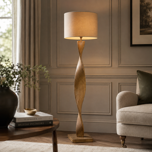 Abia Wood Floor Lamp Oak Effect