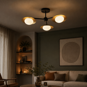 Aire 3Lt Semi-flush Ceiling Light Gold & Dark Bronze Finish With Opal Glass
