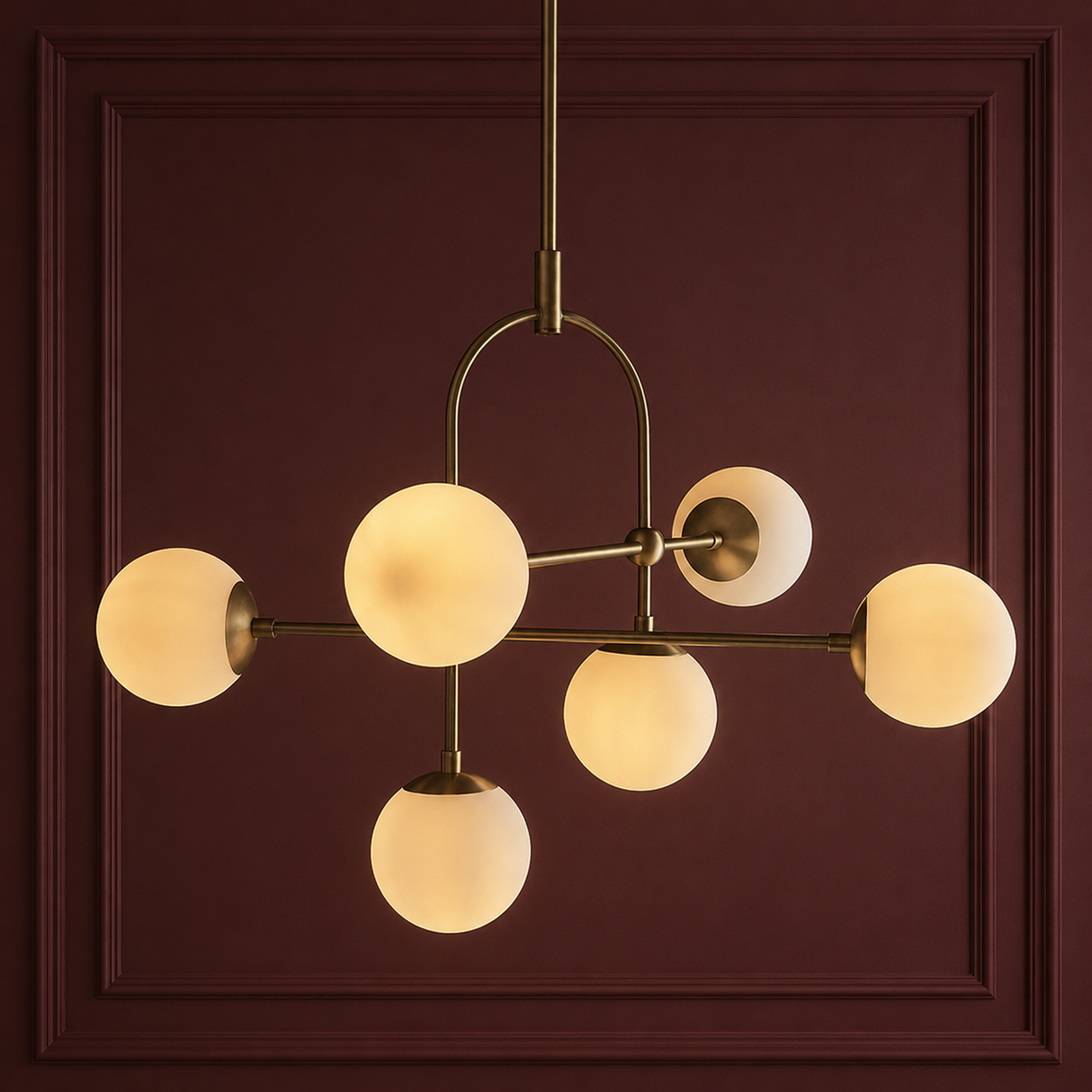 Amur 6Lt Semi-flush Ceiling Light Matt Antique Brass Plate & Opal Glass