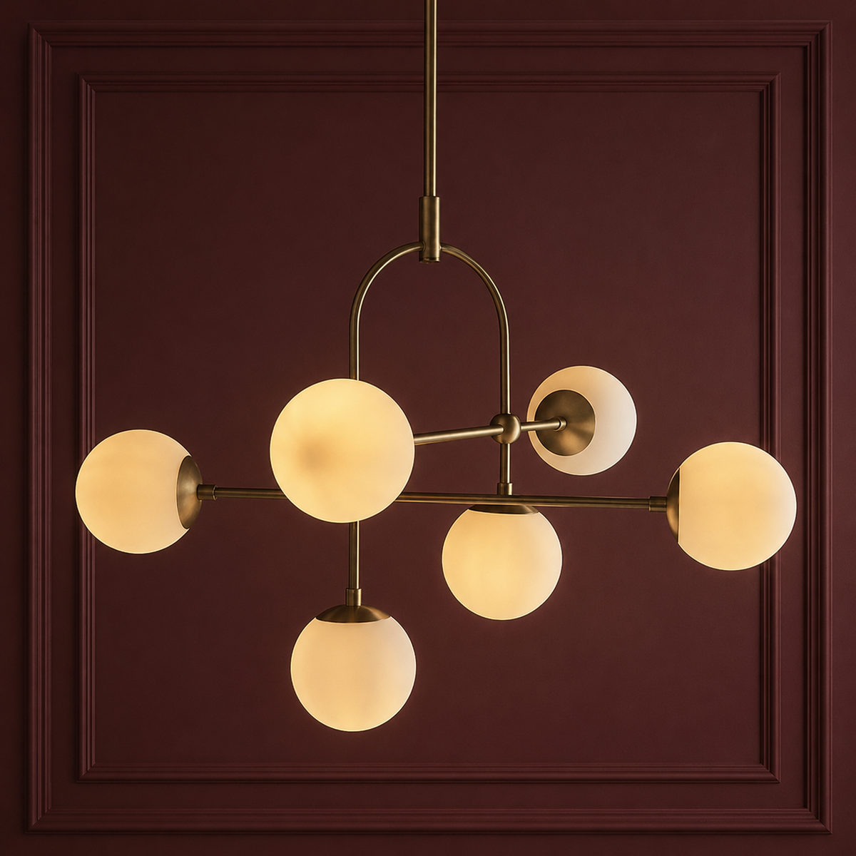 Amur 6Lt Semi-flush Ceiling Light Matt Antique Brass Plate & Opal Glass