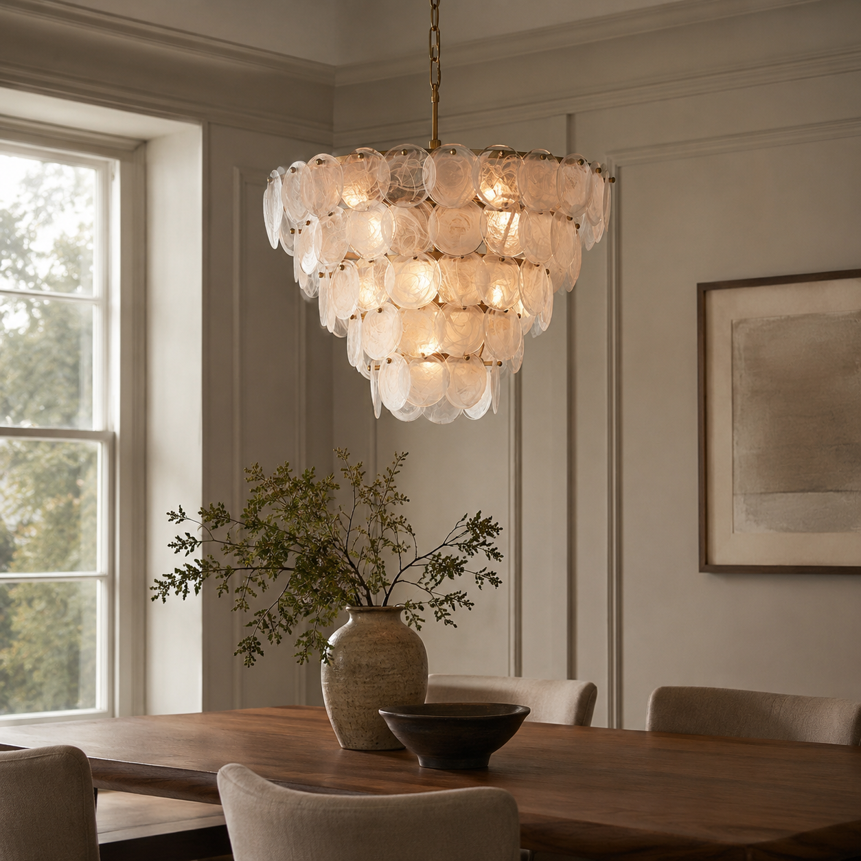 Discus 9Lt Tiered Pendant Ceiling Light White