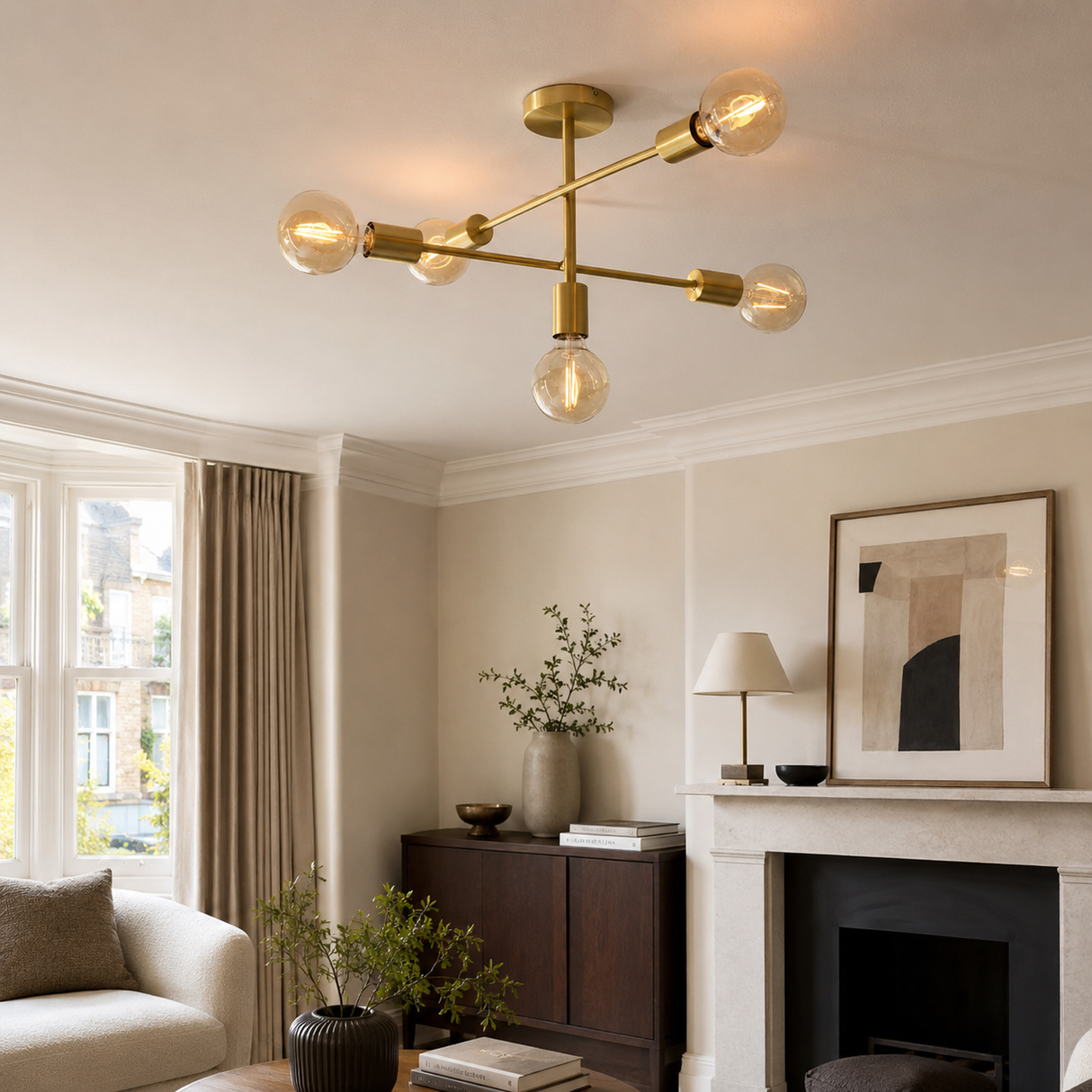 Studio 5Lt Semi-Flush Ceiling Light Brushed Brass