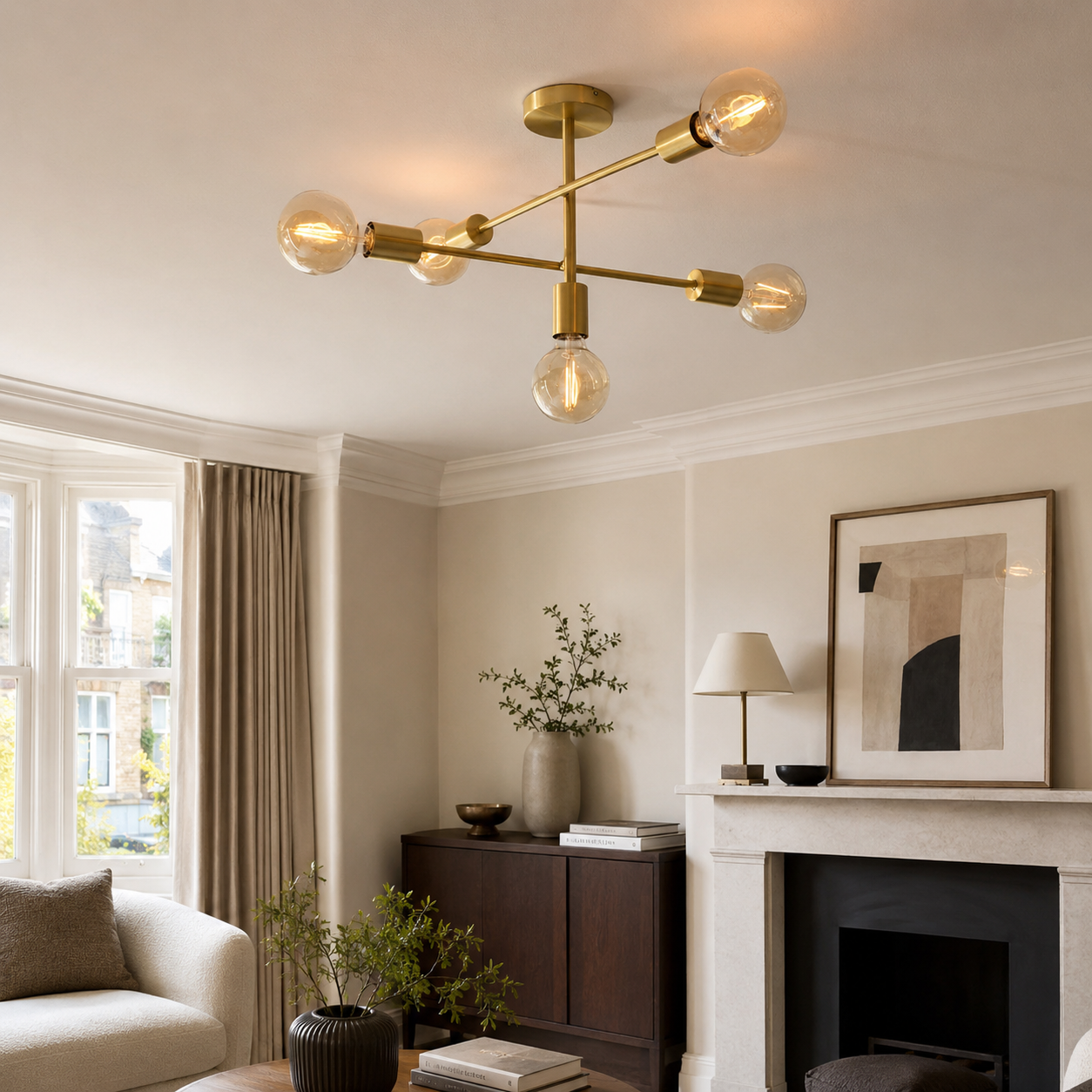 Studio 5Lt Semi-Flush Ceiling Light Brushed Brass