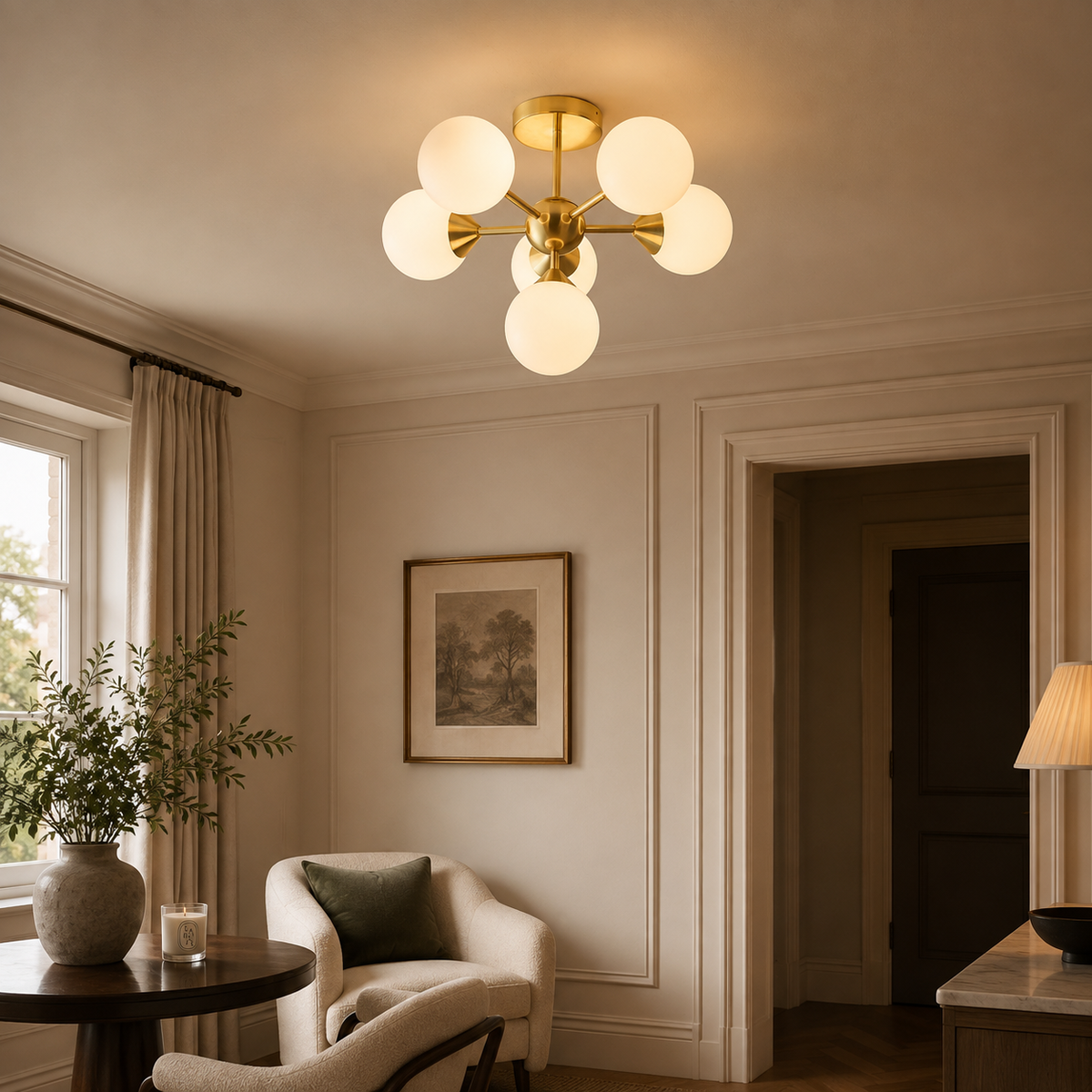 Oscar 6-Light Semi Flush Ceiling Light Brass