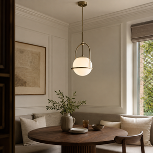 Amur Pendant Ceiling Light Matt Antique Brass Plate & Opal Glass