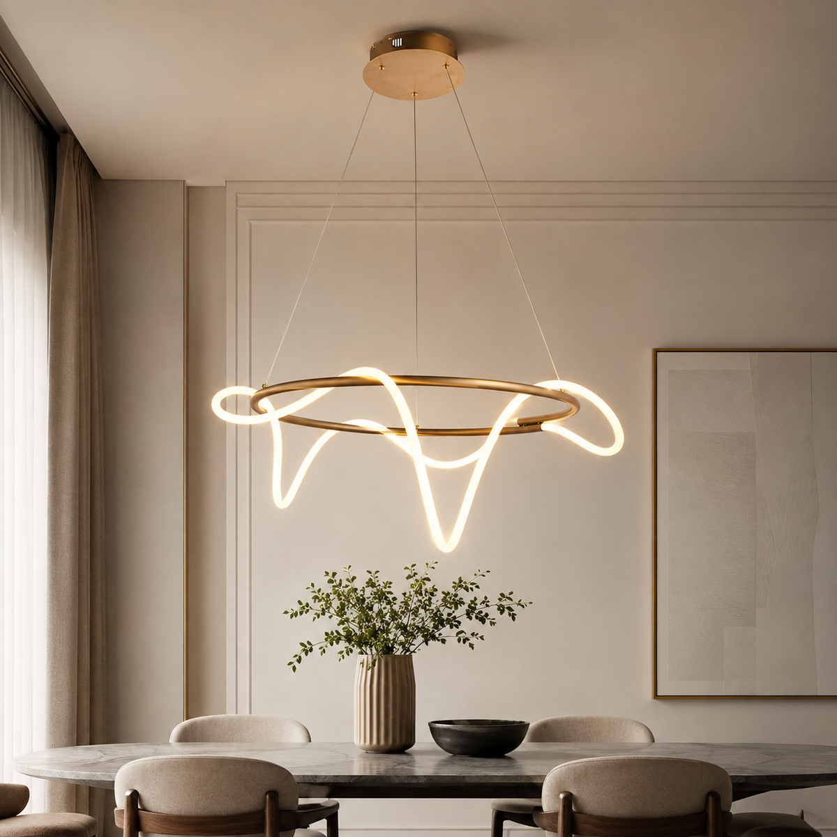 Attalea LED Round Pendant Ceiling Light Satin Gold