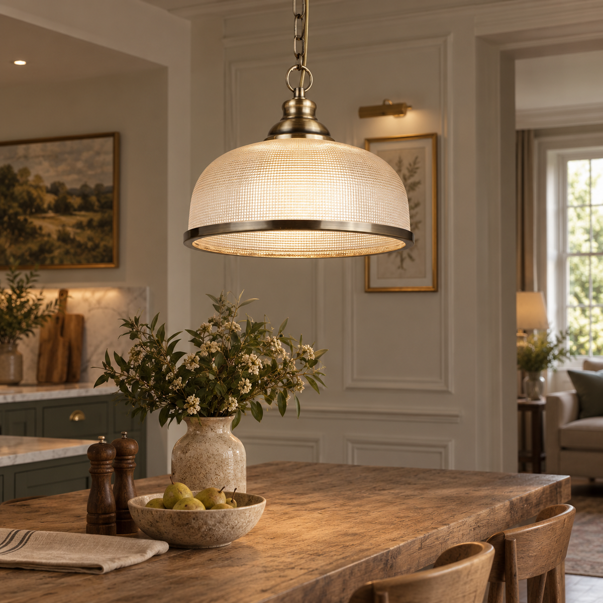 Searchlight Bistro II - 1 Light Pendant Brass Glass