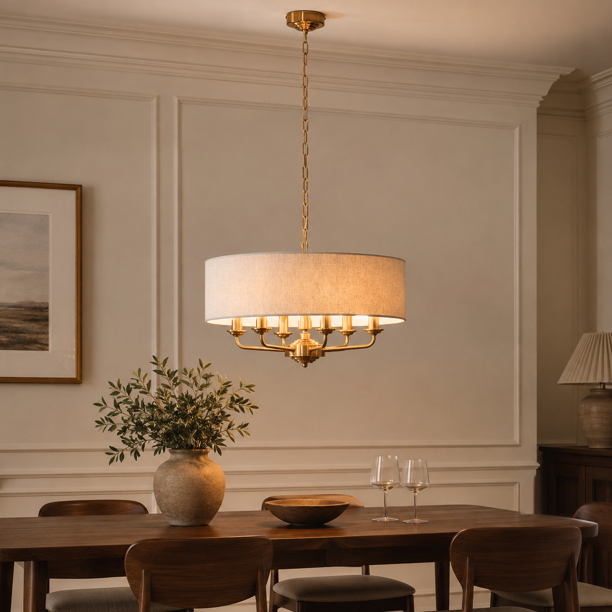 Highclere 6lt Fabric Pendant Light