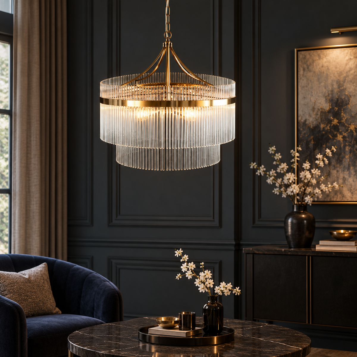 Marietta 5lt Pendant Ceiling Light Antique Brass