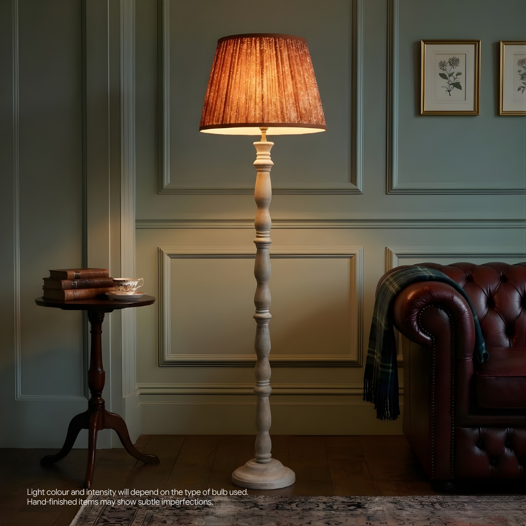 AARTIN Orla Wood Floor Lamp With Autumn Leaves Lampshade
