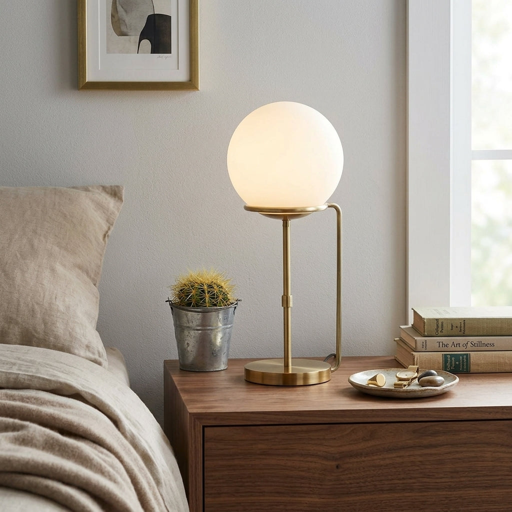 Searchlight 1 Light Table Lamp Brass White Glass Shades