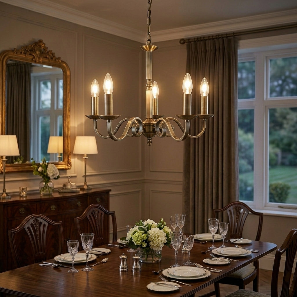 Searchlight Richmond Brass 5 Light Ceiling Candle Style
