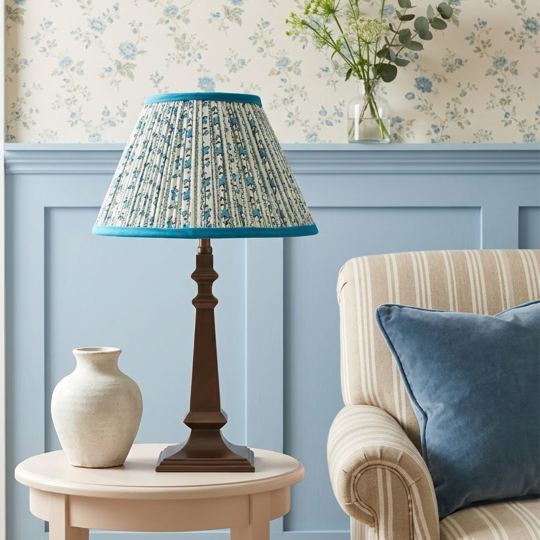 Azura Metal Table Lamp With Blue Willow Cotton Lampshade
