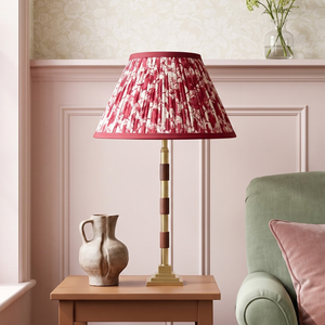 Clover Metal Table Lamp With Crimson Blooms Cotton Lampshade
