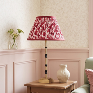 Lily Metal Table Lamp With Crimson Blooms Cotton Lampshade