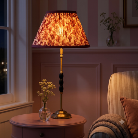 Ophelia Metal Table Lamp With Crimson Blooms Cotton Lampshade