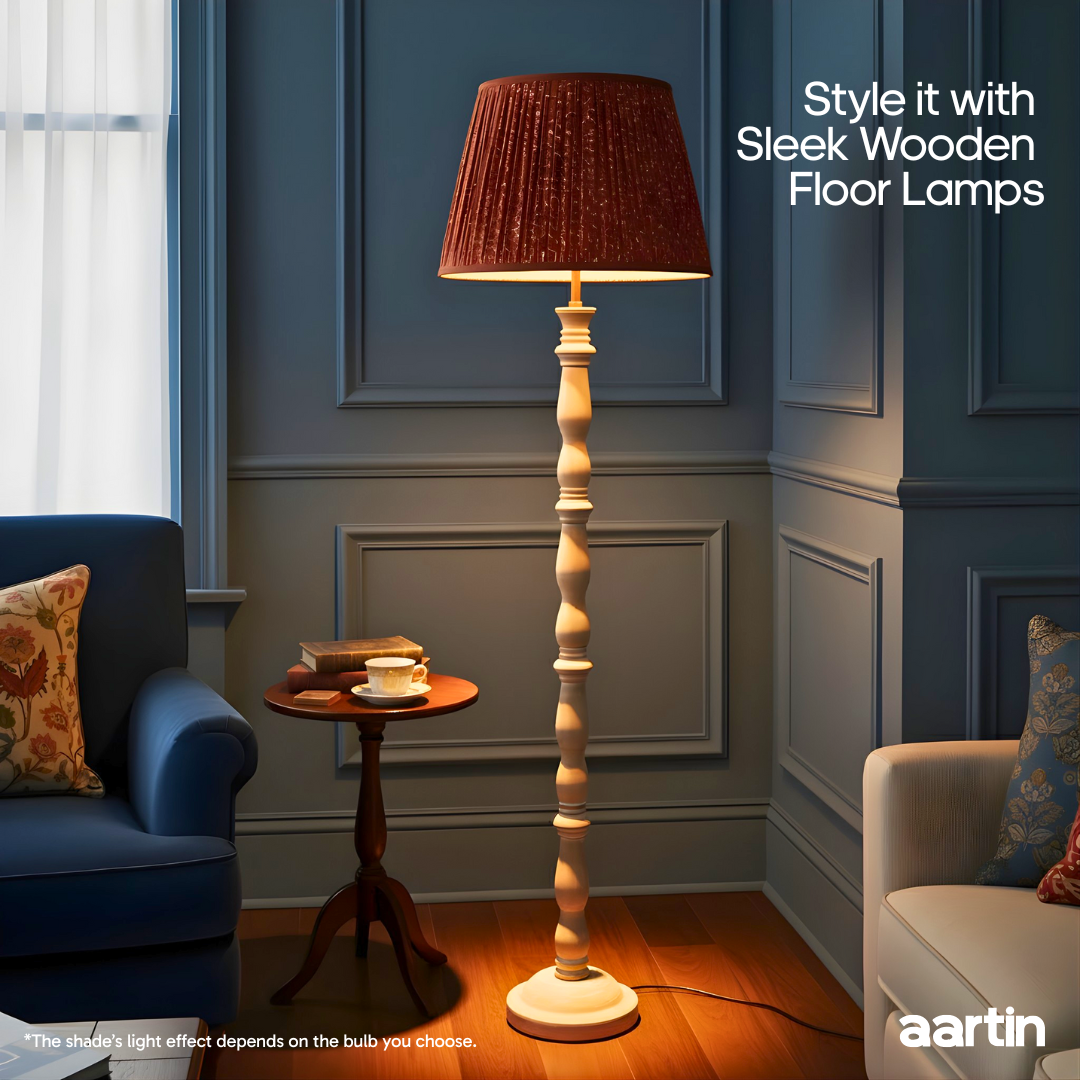 AARTIN 45 CM AUTUMN LEAVES STRAIGHT EMPIRE GATHERED LAMPSHADE IN COTTON