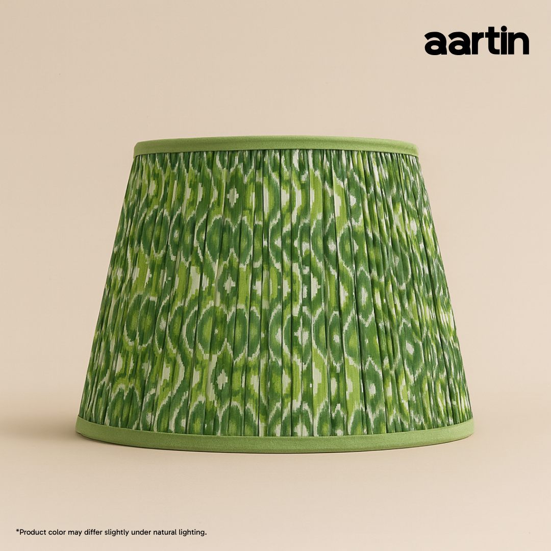 AARTIN 40 CM GREEN & WHITE IKAT STRAIGHT EMPIRE GATHERED LAMPSHADE IN COTTON