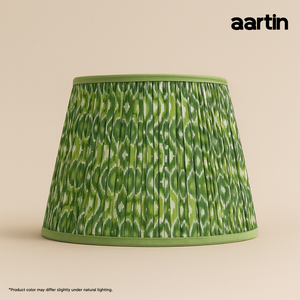 AARTIN 40 CM GREEN & WHITE IKAT STRAIGHT EMPIRE GATHERED LAMPSHADE IN COTTON