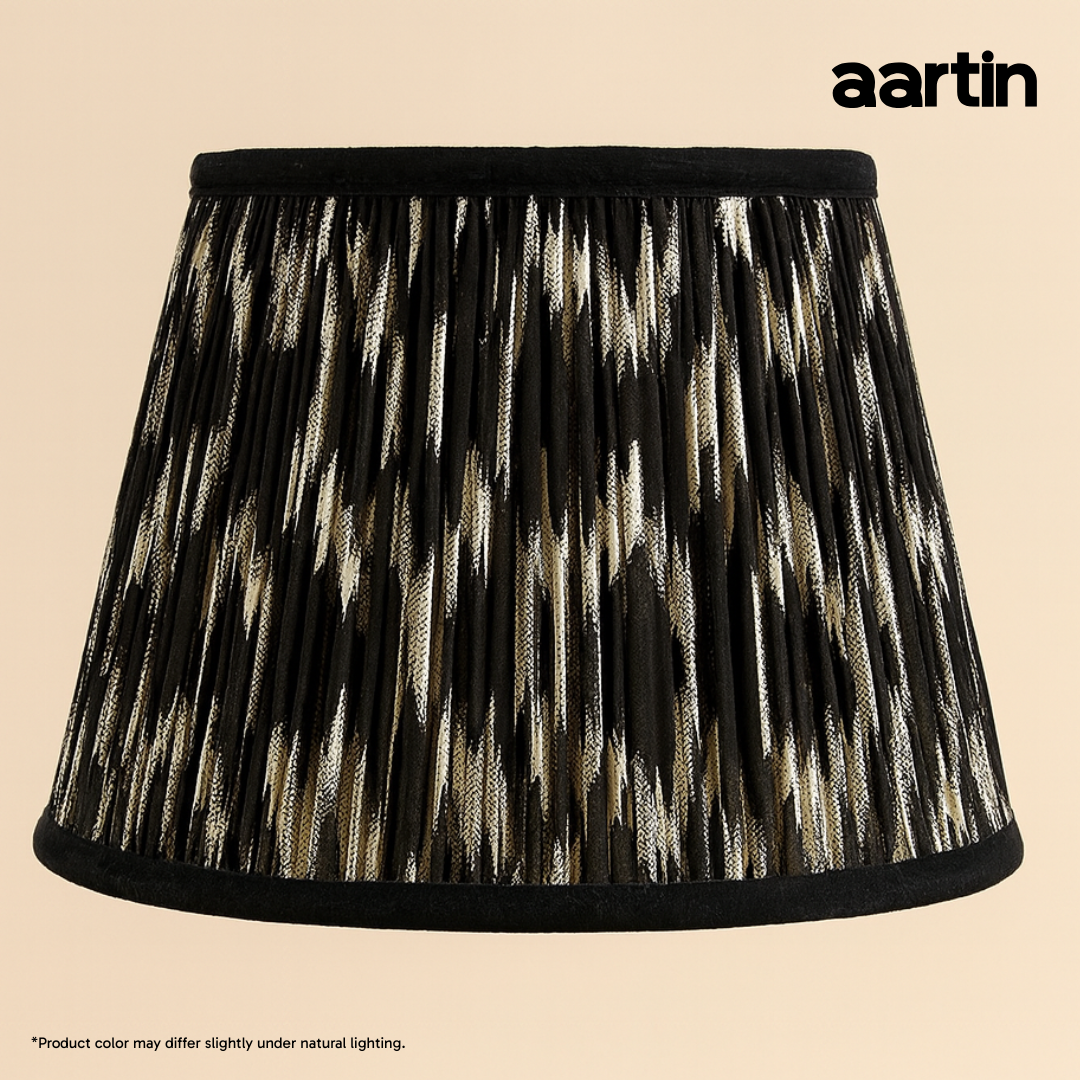 AARTIN 30 CM BLACK AND WHITE IKAT STRAIGHT EMPIRE GATHERED LAMPSHADE IN COTTON