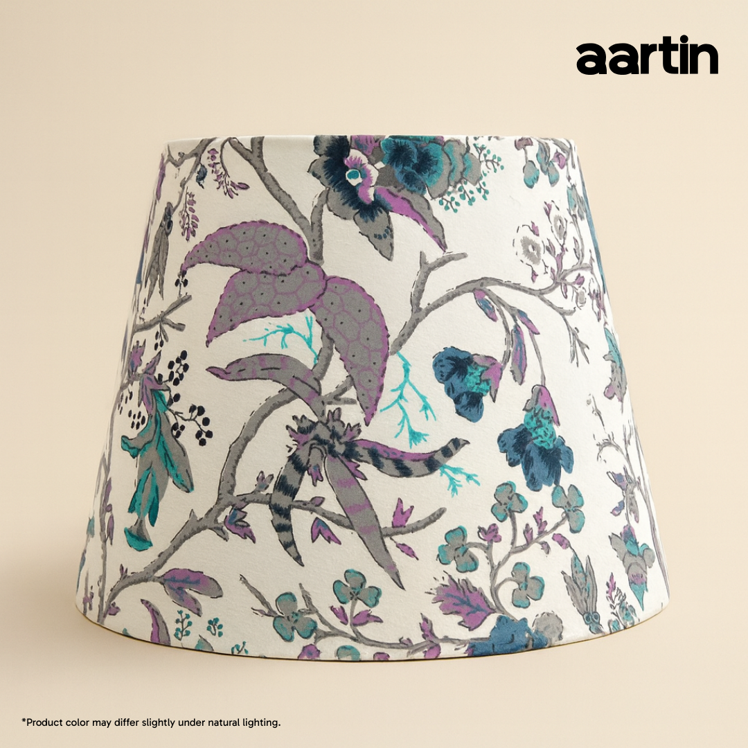 AARTIN 35 CM GREY LILAC BLOOMS STRAIGHT EMPIRE ROLLED LAMPSHADE IN COTTON
