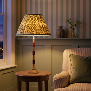 Clover Metal Table Lamp With Green & White Ikat Cotton Lampshade