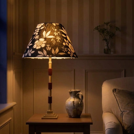 Clover Metal Table Lamp With Midnight Blossom Cotton Lampshade