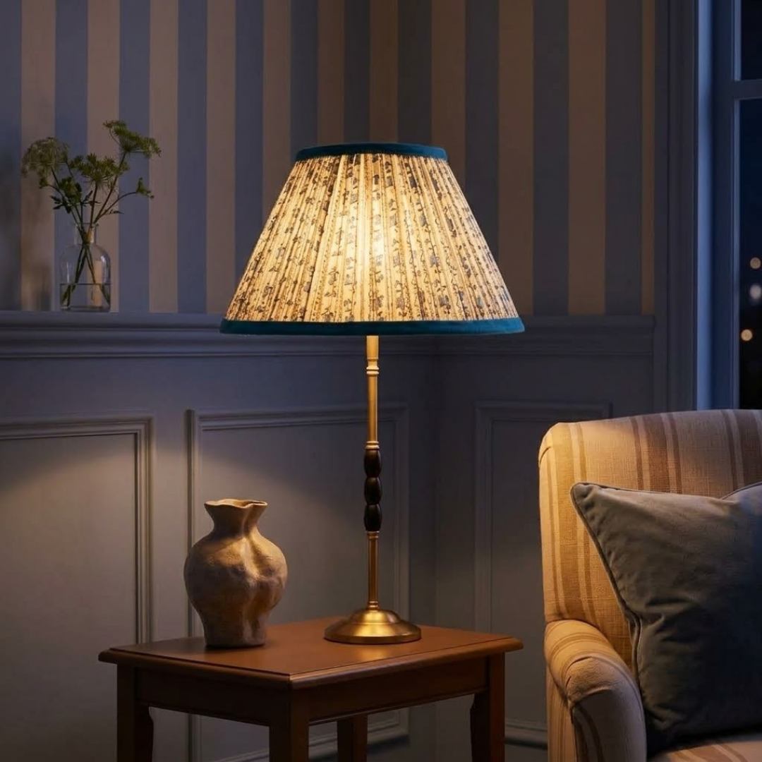 Ophelia Metal Table Lamp With Blue Willow Cotton Lampshade