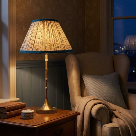 Pixie Metal Table Lamp with Blue Willow Cotton Lampshade