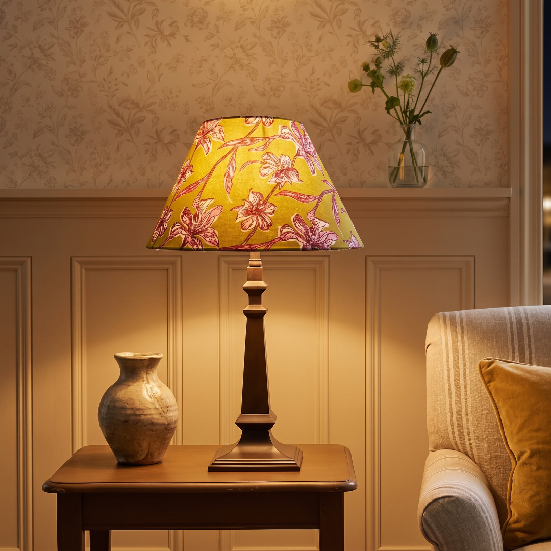 Azura Metal Table Lamp With Honey Petals Cotton Lampshade
