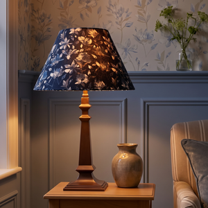 Azura Metal Table Lamp With Indigo Blooms Cotton Lampshade