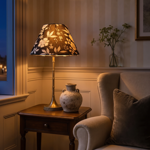 Pixie Metal Table Lamp With Midnight Blossom Cotton Lampshade