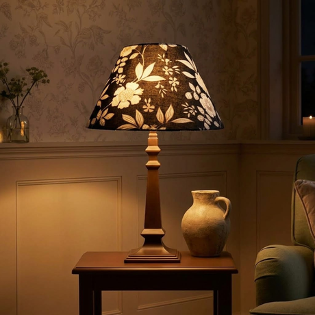Azura Metal Table Lamp With Midnight Blossom Cotton Lampshade