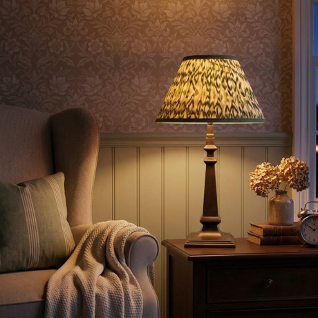 Azura Metal Table Lamp With Green & White Ikat Cotton Lampshade