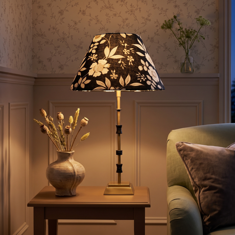 Lily Metal Table Lamp With Midnight Blossom Cotton Lampshade