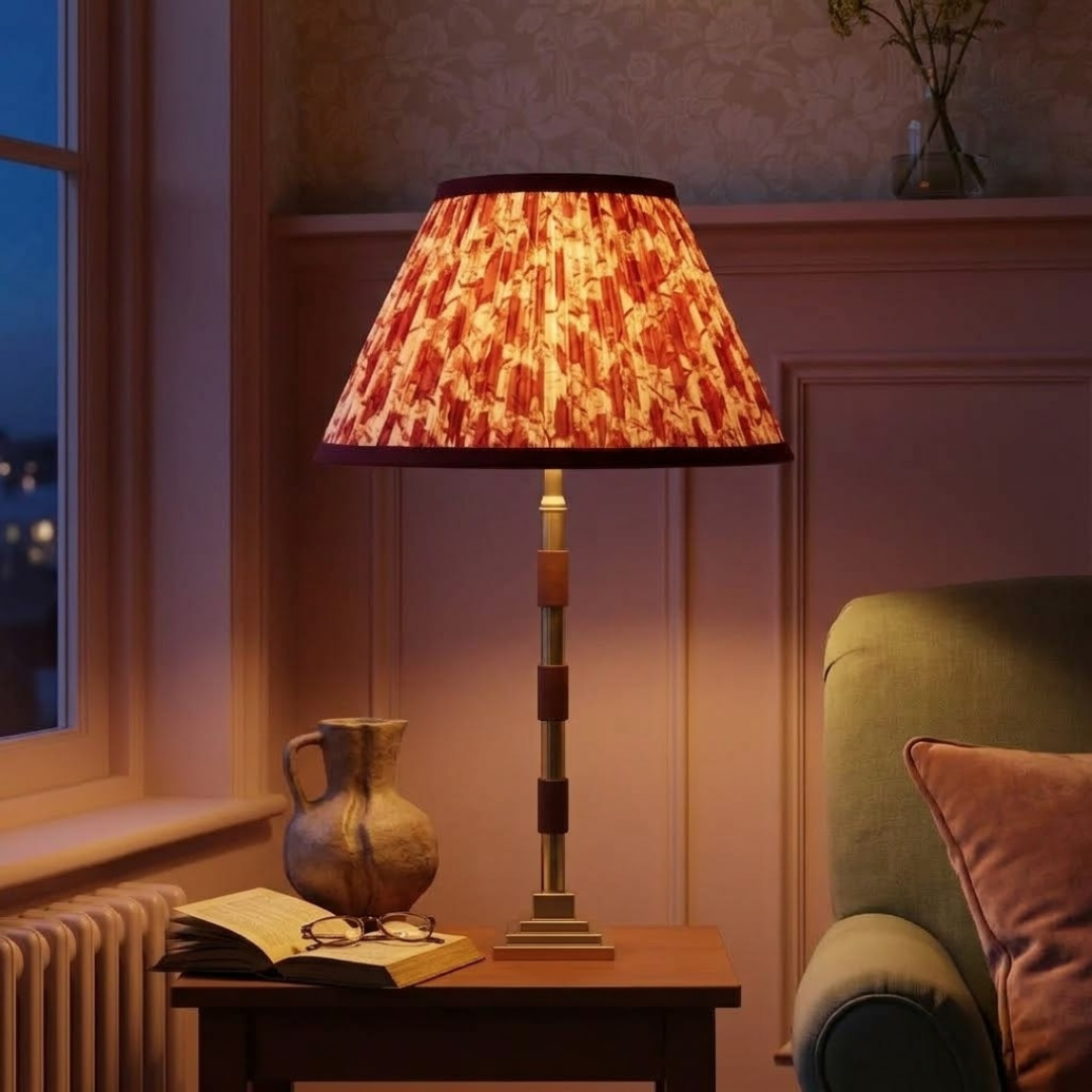 Clover Metal Table Lamp With Crimson Blooms Cotton Lampshade