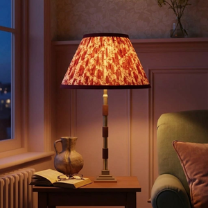 Clover Metal Table Lamp With Crimson Blooms Cotton Lampshade