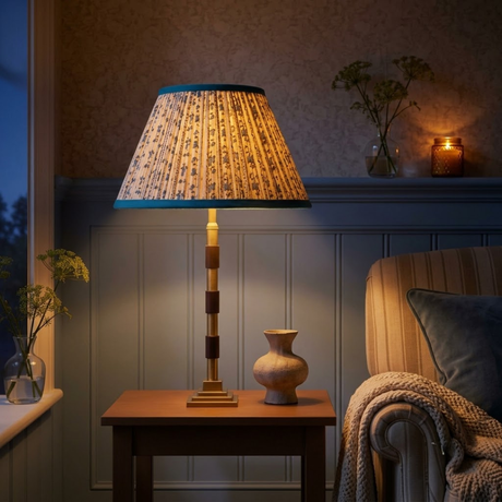 Clover Metal Table Lamp With Blue Willow Cotton Lampshade