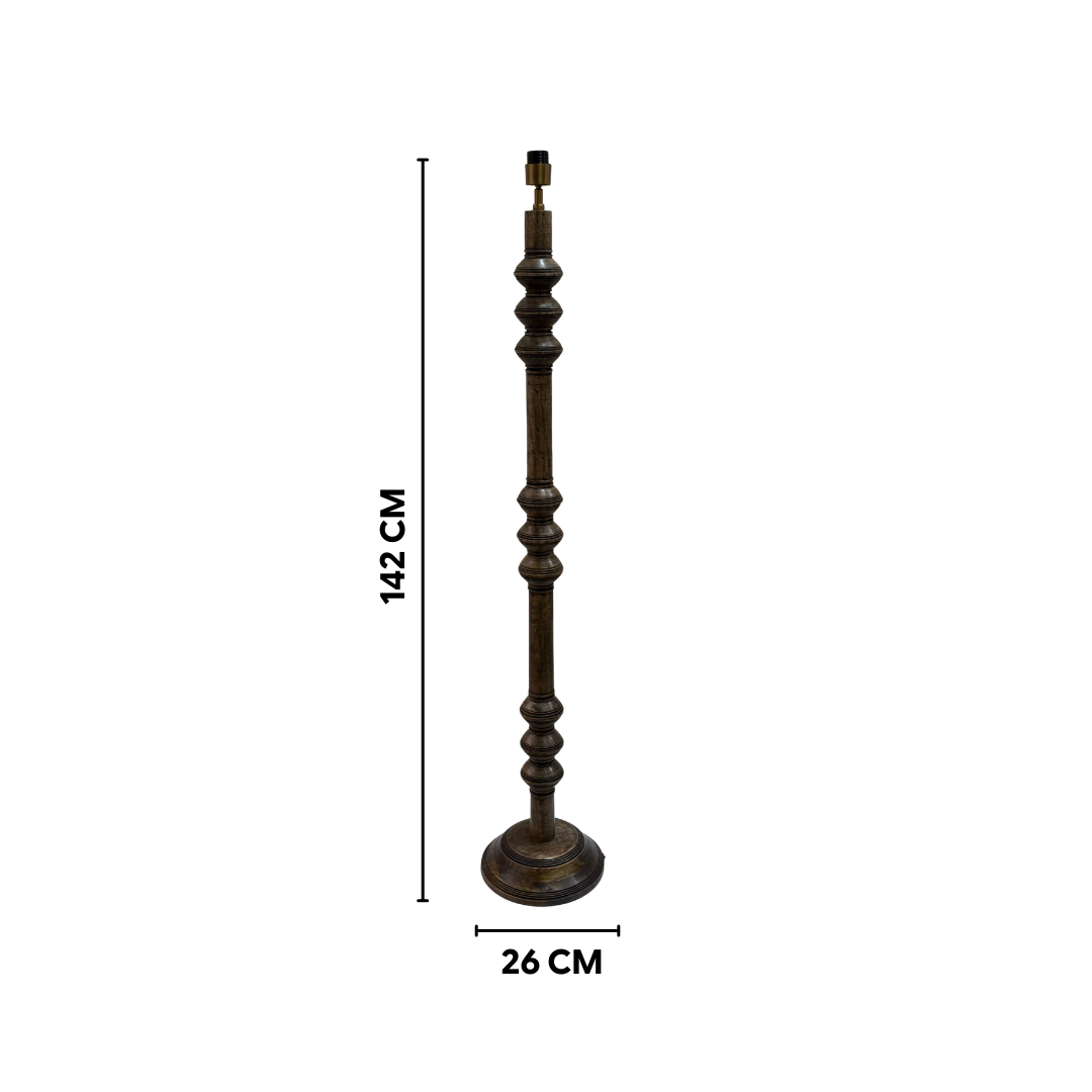 AARTIN Juno Wood Floor Lamp With Bluish Grey Ikat Lampshade