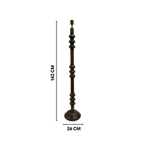AARTIN Juno Wood Floor Lamp With Bluish Grey Ikat Lampshade