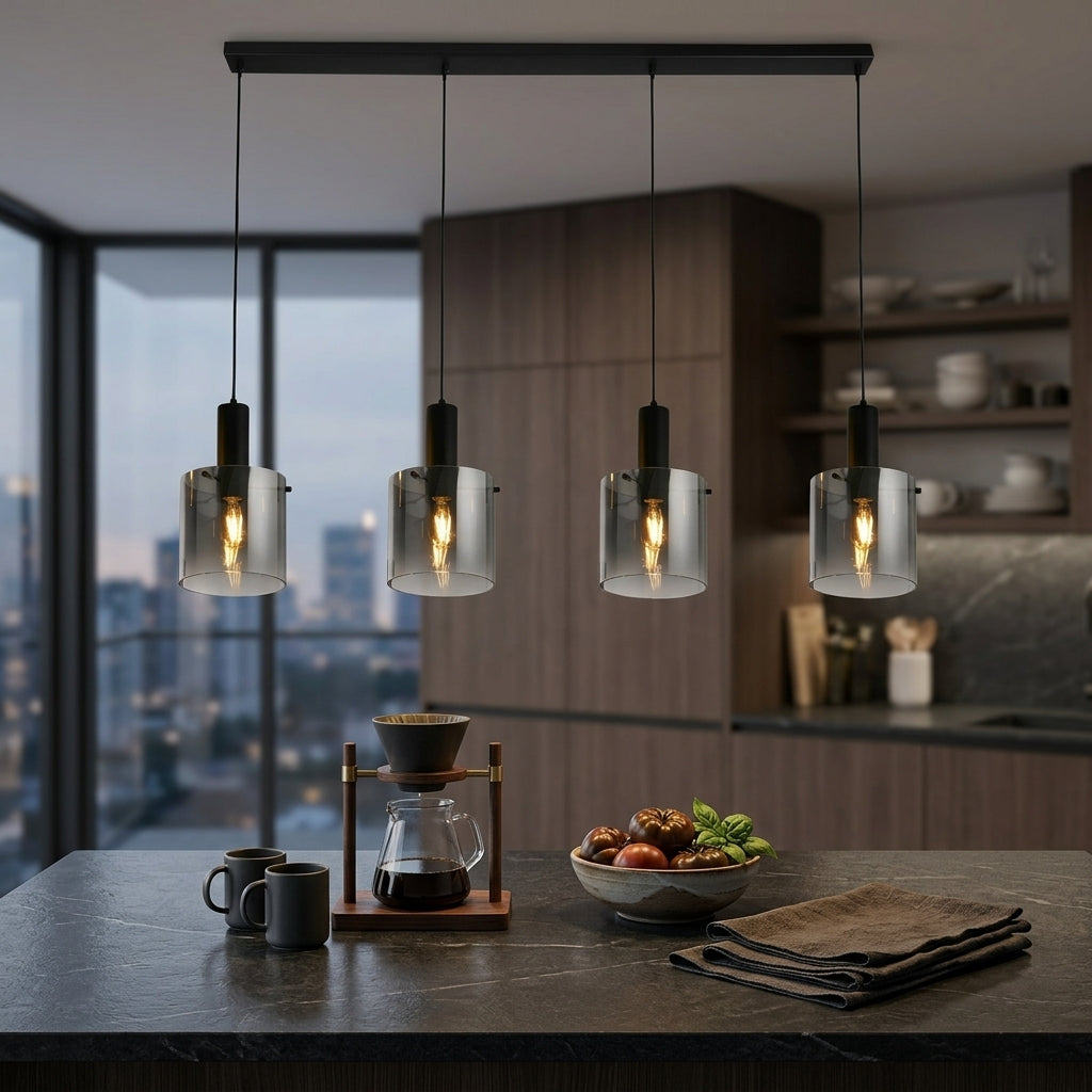 Sweden 4Lt Bar Pendant - Black Metal & Smoked Ombre Glass