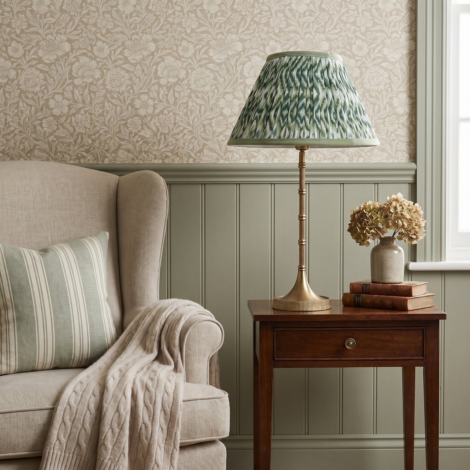 Green & white ikat Lampshade